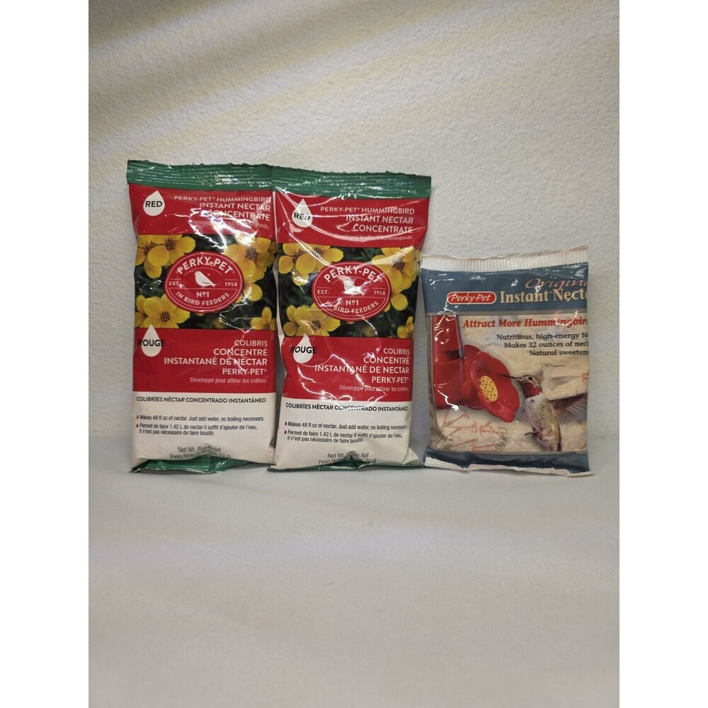 Lot Of 3 Perky-Pet Humingbird Food Instant Nectar Concentrate Powder Red